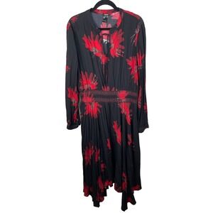 Desigual Dress Size 46 US 14/2XL Black Red Floral Midi Asymmetrical Fairy Artsy